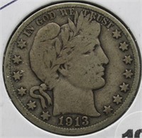 1913-S Barber Silver Half Dollar.