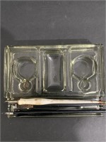 Vintage Glass Ink & Pen Desk Stand, pens