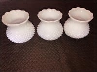 3 x Vintage White Milk Glass Hobnail Lamp Shades