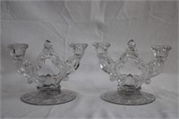 Pair 'Rose Point' pattern candlestick holders,