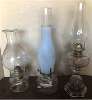 3 x Antique Oil Lamps
