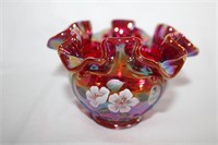 Fenton glass basket weave rose bowl 5.5 X 3.5"H