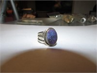 RING W/ PURPLE & BLUE SPARKLES MARKED INDIA-SIZE 9