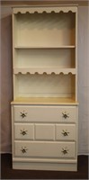 Painted three drawer dresser with hutch top,