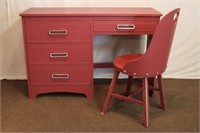 Painted solid birch four drawer knee hole desk
