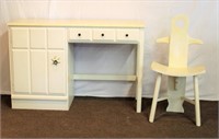 Painted one door and drawer knee hole desk & chair