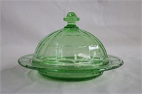 'Block Optic' Depression glass covered butter dish