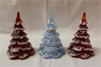 Three Fenton glass Christmas Trees 4.25"H