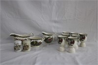 Seven Made in England egg cups, sauce boat,