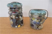 2 - 1/2 Pint & Pint Canning Jars,  Vintage Buttons
