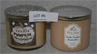 2 NEW VANILLA PUMPKING MARSHMALLOW SCENTED CANDLES