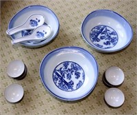 Set of Flow Blue Noodle Bowls & Sake Cups