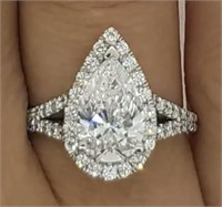 3.50 Cts Pear Cut Halo Engagement Ring