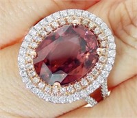 14 Kt Diamond Red Zircoin 10.06 Cts Halo Ring