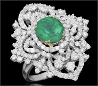 AIGL  Certified  6.33 Cts Emerald Diamond Ring