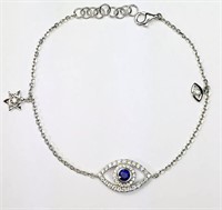 18 Kt Diamond Sapphire Evil Eye Charm Bracelet