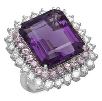 Certified 24.46 Cts Amethyst Sapphire Diamond Ring