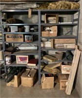 Two Metal Shelves & Contents
