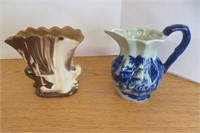 Brown Swirl Pottery Vase & Iron Stone 5.5" Pitcher