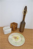 Primitive Sevres Oil Lamp Plate, Hall, Wood Masher