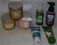 7 NEW SCENTED CANDLES, CREAM, SOAP ITEMS