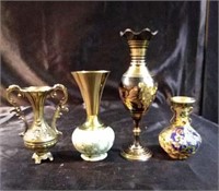 Collection of brass vases, the tallest vase is 8