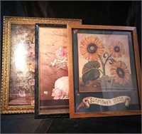 Flowered themed prints that are framed measuring