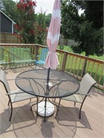 Patio Table with Umbrella Stand & Two Chairs