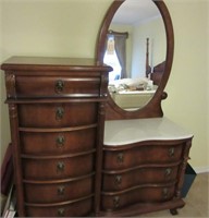 Dresser with Oval Mirror & Marble Top
