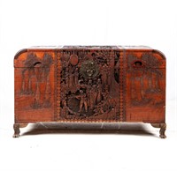 Large Vintage Asian Themed Carved Trunk