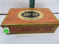 Antique Say=So Tin Cigar Box 9" x 5&1/4" x 2&1/2"