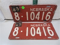 1946 - 47 Nebraska License Plate Set 8-10416