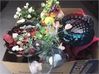 Box lot of misc glassware and floral
