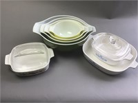 Corning ware and Assorted dishes/mixing bowls