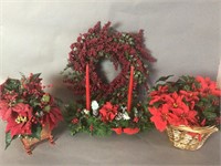 Christmas decor wreaths and baskets