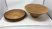 Two woven trays and a basket