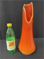 Mid Century 15" Orange Slag Glass Swung Vase