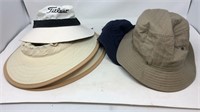 Five nylon and canvas hats
