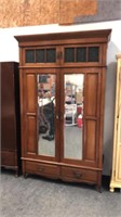 Antique oak double door wardrobe with mirrors and