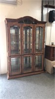 Large modern oak china cabinet with leaded,
