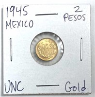 1945 Mexico Gold 2 Peso, Uncirculated