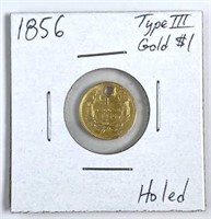 1856 $1 Gold Indian, Holed