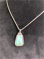 925 Silver Turquoise Barse Signed Necklace Pendant