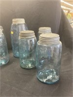 (7) Vintage Blue-Green Canning Jars