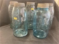 (5) Vintage Blue-Green Ball Canning Jars