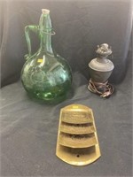 Tin Fluid Lamp, 1 Gal. Jar, Brass Letter Holder