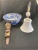 Oriental Style Bowl, Alabaster Lamp, Pottery
