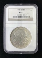 1921-D Morgan Silver Dollar, NGC AU-53, 100 Years