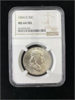 1954-D Franklin Silver Half Dollar, NGC FBL MS-64