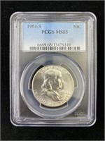 1954-S Franklin Silver Half Dollar, PCGS MS-65